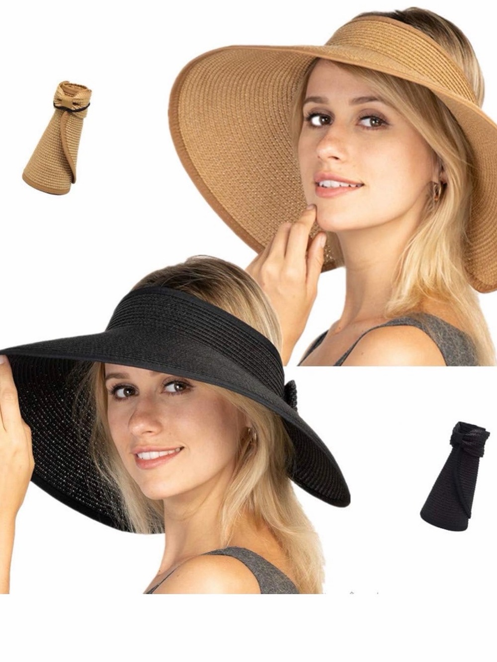 Amazon Wide Brim Visor Sun Hat - Set of 2 - Black and Tan